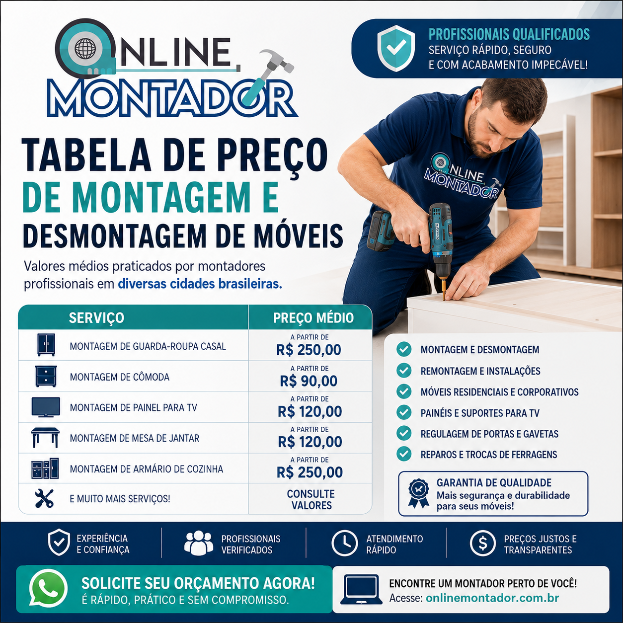 tabela de preço de montagem e desmontagem de móveis