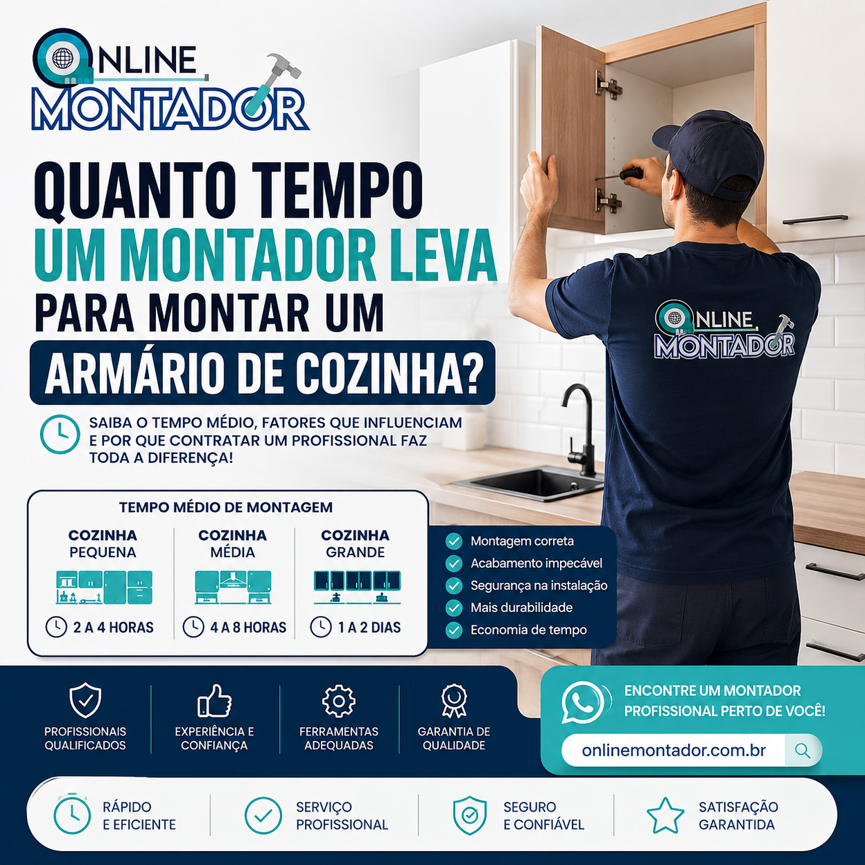 Quanto tempo um montador leva para montar um armário de cozinha ?
